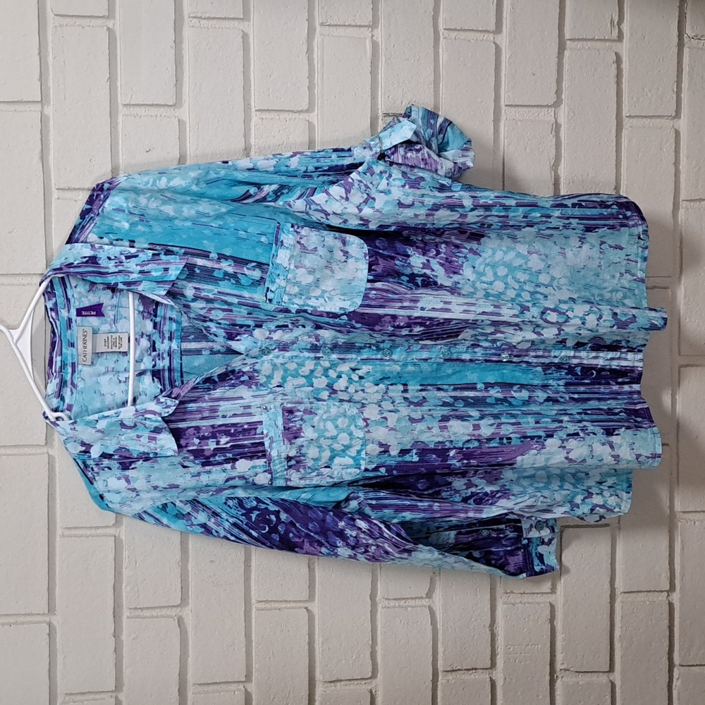 Catherines Floral 3/4 Sleeve Button Up Blouse. Size 3X Petite ÑWOT